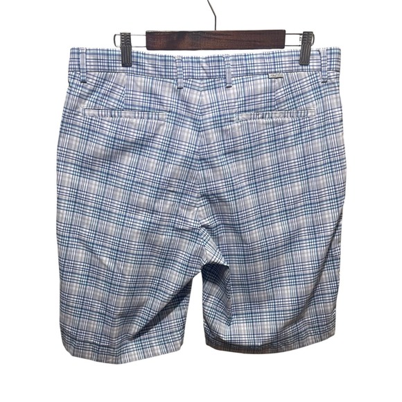 Greg Norman Mens Blue Grey Plaid Golf Shorts Size 36 Performance Flat Front - Picture 3 of 5